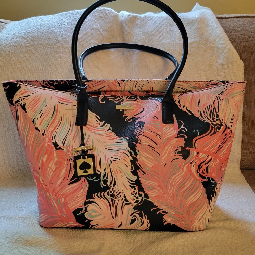 Kate Spade Large Feather Print Tote bag and Make Up Bag